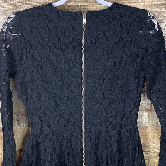 Altar'd State Lace Long Sleeve Mini Skater Dress Solid Black Size Small - Picture 10 of 11